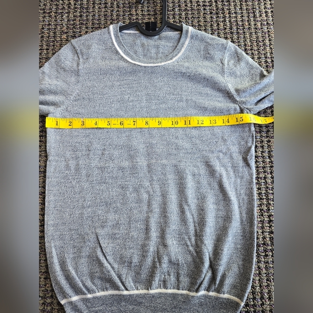 Theory Men's Gray Crewneck Sweater with Cream Trim - Picture 4 of 7